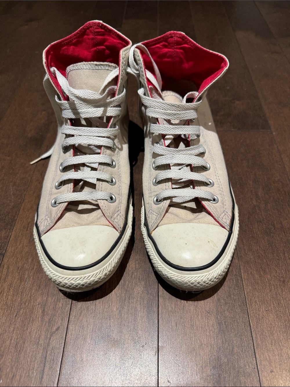 Converse High-Top Sneakers in Cream with Red Inner